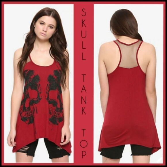 Burgundy Glitter Skull Tank Top - Picture 1 of 1